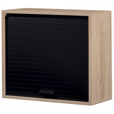 A single kitchen cabinet with a roll-up door.