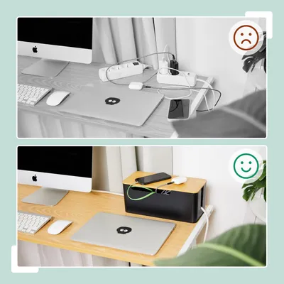 Produktbild von Kabel-Organizer-Box mit Bambusdeckel, Schwarz