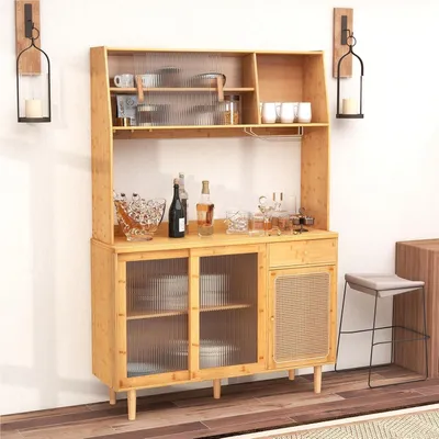 Produktbild von Buffetschrank - Kleiner Buffetschrank - Küchenschrank - Aufbewahrungsschrank - Anrichte - Aus Bambus und Rattan - Arbeitsplatte, 120 cm breit