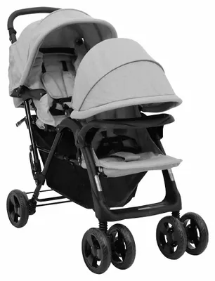 Imagen del producto de Cochecito tándem - Cochecito doble para niños - Cochecito para gemelos - Cochecito para dos niños - Cochecito estrecho - Gris claro
