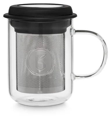 Teeglas mit Edelstahlsieb und Deckel, 400 ml, Schwarz