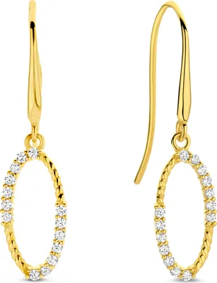 Produktbild von New Bling 9NBG-0743 Gold-Ohrringe mit Zirkonia - Ohrring - Oval - 13x6mm - Zirkonia - 23mm Länge - 14 Karat - Gold