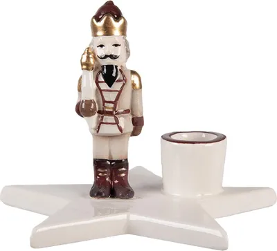 Produktbild von Clayre & Eef Kerzenständer 15x14x12 cm Beige Keramik Nussknacker