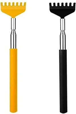 Productafbeelding van Rugkrabbers Set - Telescopische Krabbers - Verlicht Jeuk - Roestvrij Staal - Uittrekbaar 68cm - Zwart Geel