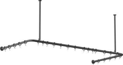 Produktbild von Alu Duschvorhangstange Schwarz 70x165x70 cm barrierefrei passend Für Badewanne, U-Form, Inkl. Deckenhalterungen, Inkl. Ringe