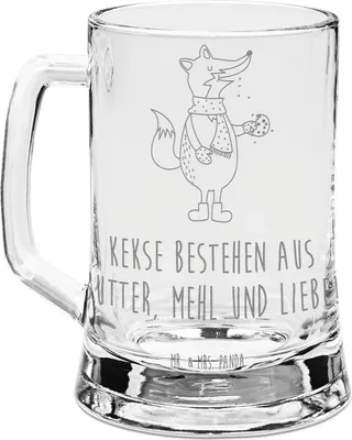 Produktbild von Mr. & Mrs. Panda Krug Fuchs Keks - Transparent - Geschenk, Weihnachtlich, Weihnachten, Bierkrug Mit Gravur, graviert, Winter, Liebe, Frieren, Glas, Humpen, Kekse, Seidel