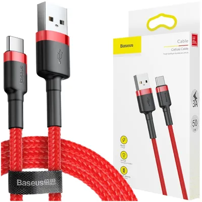 Zdjęcie produktu dla Baseus Cafule Cable Wytrzymały Nylonowy Kabel Przewód Usb / Usb-C Qc3.0 3A 0,5M Czerwony (Catklf-A09)