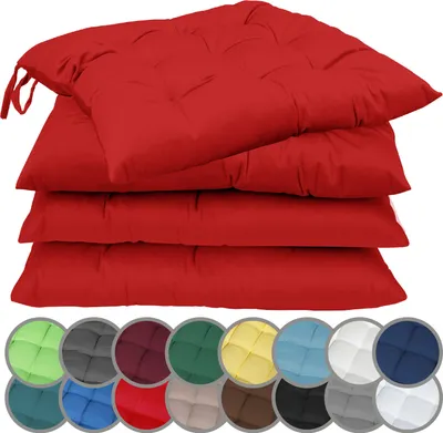 Produktbild von Sitzkissen Stuhlkissen mit Bändern 40x40cm 4er-Set in verschiedenen Farben Rot