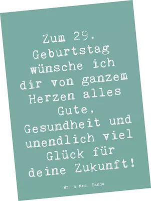 Produktbild von Mr. & Mrs. Panda Postkarte Spruch 29. Geburtstag Wünsche - Meeresbrise - Geschenk, Zuneigung, liebe Grüße, Fotokarte, Postkarten, feiern, persönliche Geschenke, Alter