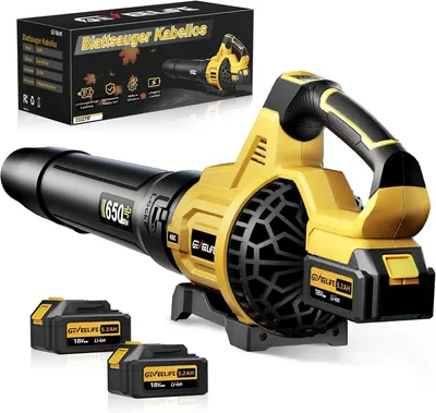 Zdjęcie produktu dla Odkurzacz dmuchawy do liści, 18 V, 257 km/h, elektryczny odkurzacz dmuchawy do liści z 3 przełożeniami i 2 akumulatorami po 5,2 Ah, bezprzewodowy odkurzacz do liści, idealny do ogrodu, usuwania liści, kurzu i drobnych zanieczyszczeń