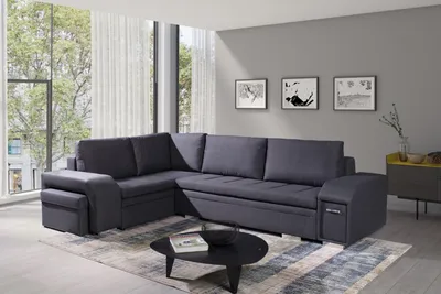 Image de AX LIVING Canapé-lit gris Adrane XXL Canapé en L avec coffre de lit G