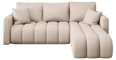 Produktbild von CORNERO Ecksofa mit schlaffunktion GARDA rechts hellbeige Strickstoff Aragon 3 - Schlaffunktion, Bettkasten