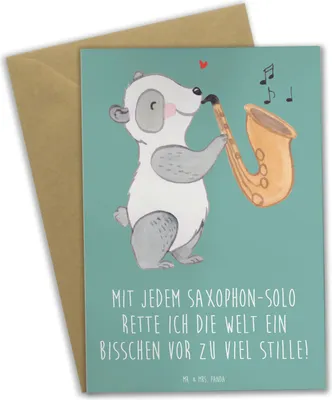 Produktbild von Mr. & Mrs. Panda babykarte Saxophon Magie - Meeresbrise - Geschenk, einladungskarten, Grußkarten, dankeskarten, Saxophonist, osterkarte, Klangfarbe, hochzeitskarten, Solo