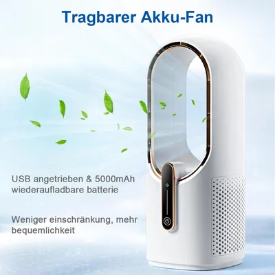 Produktbild von Tischventilatoren, Flügelloser Tischventilator, kleiner wiederaufladbarer Ventilator, leiser Büroventilator, 3 Geschwindigkeiten, Touch-Steuerung