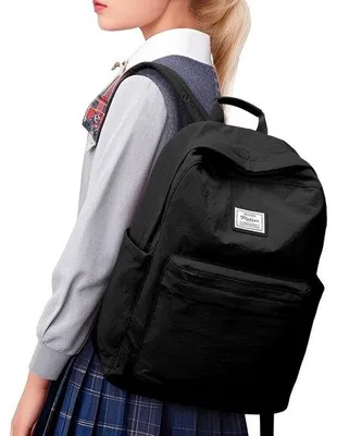 Image de Sac à dos scolaire pour filles et garçons, imperméable, sac à dos léger pour la journée, sac à dos de voyage d'une journée, noir