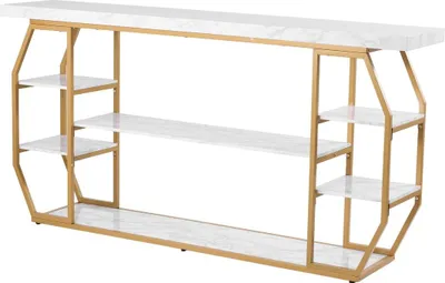 Image de Table console moderne en marbre à 3 niveaux Grande table console géométrique dorée