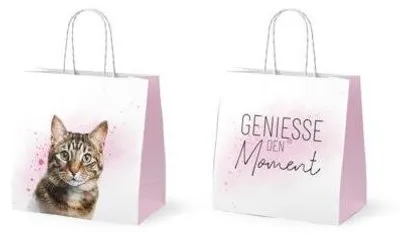Produktbild von Geschenktragetasche Lucky Friends, Katze, 15 × 15 × 8 cm, weiß-rosa