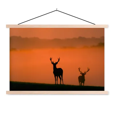 Produktbild von MuchoWow® Textilposter Hirsch - Scherenschnitt - Nebel 60x40 cm mit holzfarbenen Rahmen - Bilder