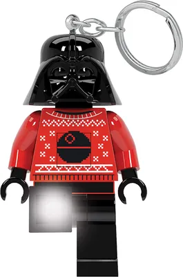 A LEGO Darth Vader keychain with a festive sweater design.