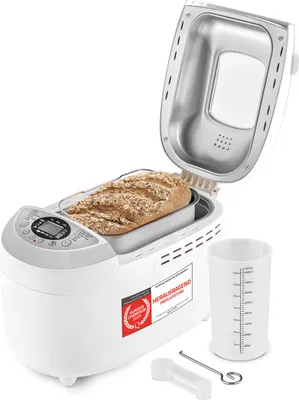 Produktbild von TZS First Austria - Brotbackautomat mit 12 Automatikprogrammen 850W - Vollautomatische Brotbackmaschine 700-1250g Füllmenge - Bread Maker mit Sichtfenster, Timer, Zubehör & Warmhaltefunktion - Weiß