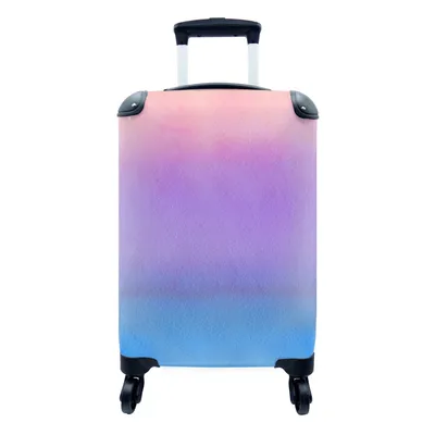 Produktbild von MuchoWow® Koffer Handgepäck Trolley Rollkoffer Kleine Reisekoffer mit 4 Rollen - Aquarell - Lila - Rosa - Blau - Cabin Size < 55x40x23 cm & 55x40x20 cm - Fotokoffer - Kabinenkoffer - Boardgepäck - Reise-Box - Reisekoffer - Reisegepäck - Koffer mit Bild - Trolley für Kinder