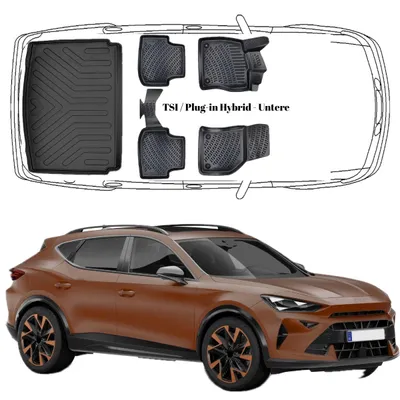 Produktbild von 3D Auto Fußmatten & Untere Kofferraumwanne Set Kompatibel mit Cupra Formentor Benzin-PHEV ab 2020