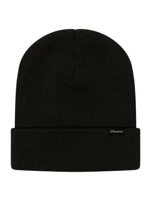 Schwarze Beanie-Mütze von Berghaus; Modell "Inflection"; aus gestricktem Material mit umgeschlagenem Rand.