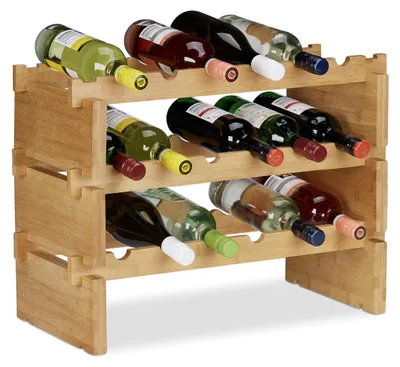 Weinregal aus Bambus, 3 Etagen, für 18 Flaschen, natur