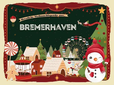 Produktbild von vianmo Holzschild 30x40 cm Weihnachtsgrüße aus BREMERHAVEN Weihnachten