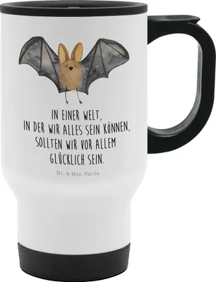 Produktbild von Mr. & Mrs. Panda thermosbecher Fledermaus Flügel - Weiß - Geschenk, To Go Becher, Thermobecher, Kaffeebecher, Tiere, Edelstahlbecher
