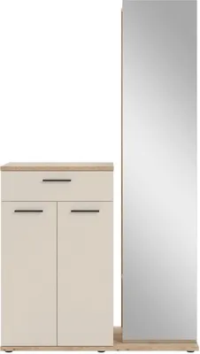 Produktbild von Garderobenkombination 2-teilig - 105 x 198 cm - Artisan Eiche Nachbildung - Cashmereweiß - mit Spiegel