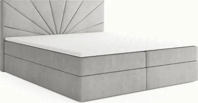 Produktbild von MYSEN Boxspringbett 140x200 Claudia mit Bettkästen mit Matratze (14 cm) mit Topper (4 cm) Komplett-Set Polsterbett Bonell H3 Hellgrau