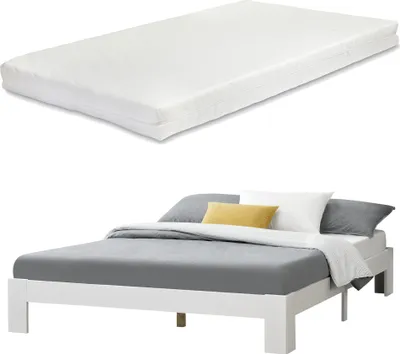 Produktbild von ABVB-5065 Holzbett Raisio - 140x200cm - Weiß + 1x Matratze HKSM 140x200