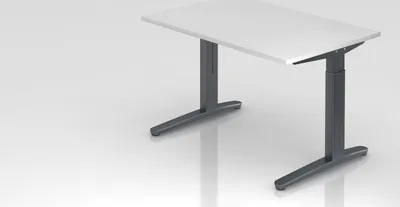 Produktbild von Schreibtisch Mika | Weiß | Graues Gestell | BxT 120x80cm | Arbeitshöhe 65-85cm | höhenjustierbar, 1cm Raster | C-Fuß-Gestell | Rechteckform
