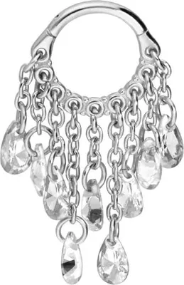 Produktbild von Ohrpiercing, Nasenpiercing, Septum Piercing Chirurgenstahl Segmentring Clicker KETTENVORHANG + KRISTALLTROPFEN