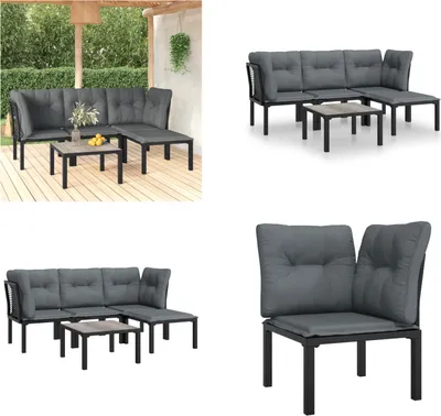 Image de vidaXL 5 pcs. Garden Lounge Set Noir et Gris Poly Rattan - Garden Lounge Set - Garden Lounge Sets - Lounge Set - Garden Lounge Set