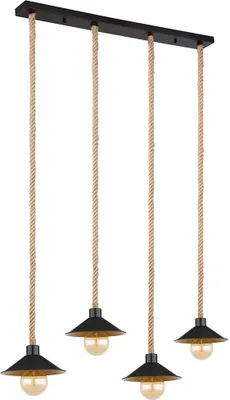 Produktbild von Pendelleuchte, Hanfseil, schwarz, gold,4-flammig, H 170 cm