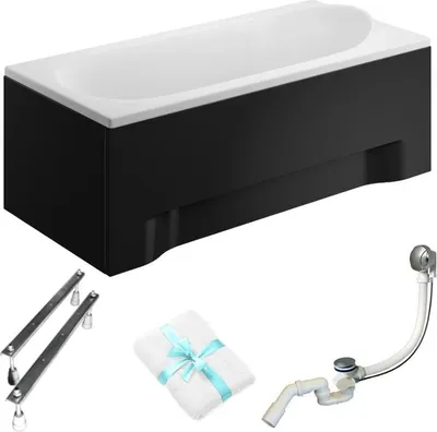 Produktbild von Aqua For You | Polimat Badewanne Rechteckig - 160x75cm - Schwarze Verkleidung - Syphon Inklusive - Minimalistischer Stil
