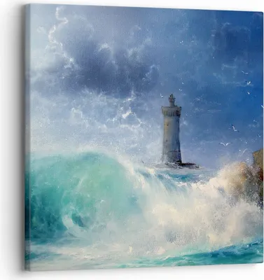 Produktbild von Bild auf Leinwand - Leinwandbild - Leuchtturm Meer - 30x30cm - Wand Bild - Wanddeko - Wandbilder - Leinwanddruck - Bilder - Kunstdruck - Wanddekoration - Leinwand bilder - Wandkunst - AC30x30-3576