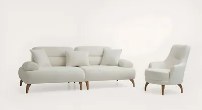 Immagine prodotto di Salotto bianco Set di sedute Designer Poltrona tessile a 3 posti Divano