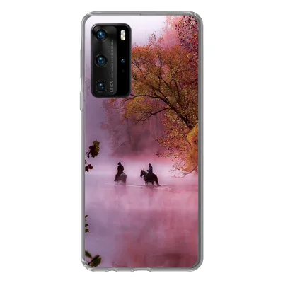 Produktbild von MuchoWow® Handyhülle Schutzhülle Hülle für Huawei P40 Pro Pferde - Nebel - Wald Silikon Softcase Handy Hülle - Schutz