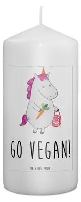 Produktbild von Mr. & Mrs. Panda Kerze Einhorn Vegan 15 x 7 cm - Weiß - Geschenk, Bedruckte, Erinnerungskerze, Veganer, Erinnerungslicht, Gesund essen, Stumpenkerze, Veganismus, Rohkost