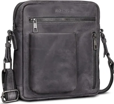 Produktbild von ROYALZ "Antonio" Herren Umhängetasche Leder klein – Echtleder Crossbody Ledertasche für Männer im Vintage Look – kompakte Messenger Bag mit Reißverschluss