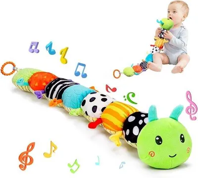 Productafbeelding van Sensorische Rups Activiteitsspeelgoed voor Baby's | Montessori Knuffel met Rammelaar en Bijtring