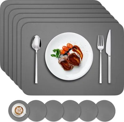 Produktbild von Famanu Platzsets Set von 12, waschbar, hitzebeständig, dunkelgrau