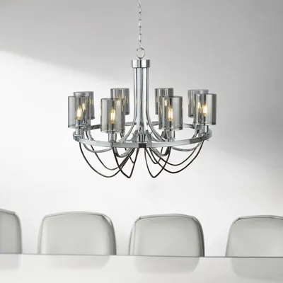 Immagine prodotto di Lampadario metallo vetro fumé L: 70 cm H: max. 124 cm cromo fumé grigio E14 lampadario moderno a sospensione