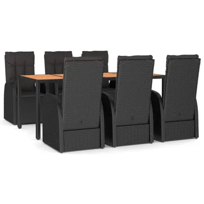 Immagine prodotto di vidaXL set da pranzo da giardino 7 pezzi con cuscini in polirattan nero
