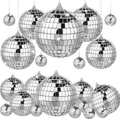 Obrázek produktu pro 12 malých stříbrných disko koulí na večírek, vánoční výzdobu, disco koule