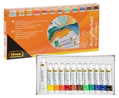 Obrázek produktu pro 12 tub akrylových barev / sada 11x 12ml a 1x 21ml