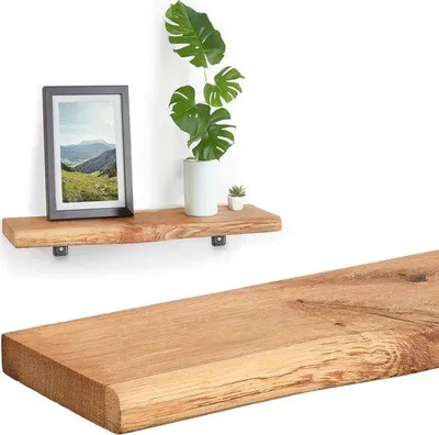 Productafbeelding van Wandplank Eiken 40 cm | Massief Hout met Boomrand | Rustiek Wandboard Plank